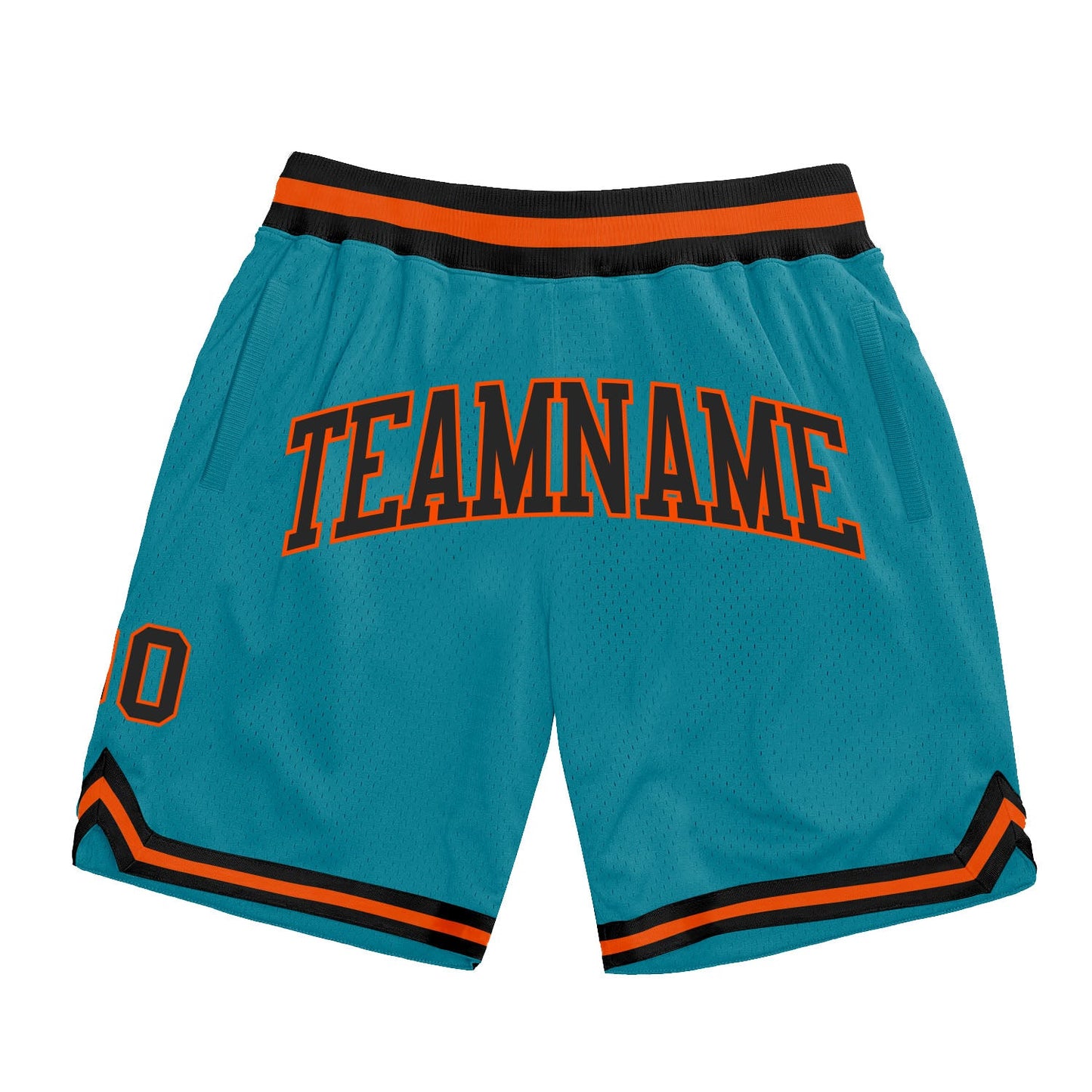Custom Teal Black-Orange Authentic Throwback Basketball Shorts - Main View