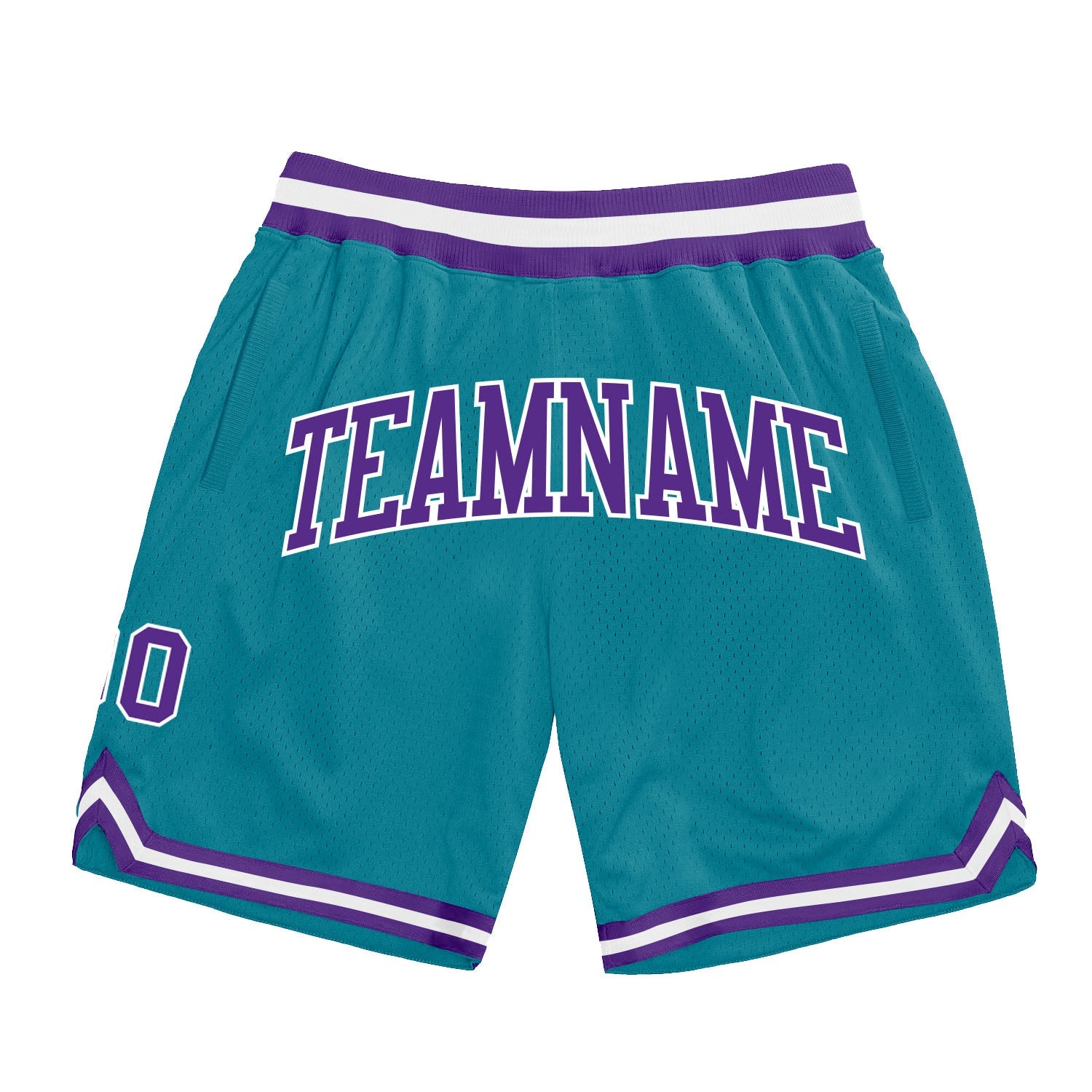 Custom Teal Purple-White Authentic Throwback Basketball Shorts - Main View