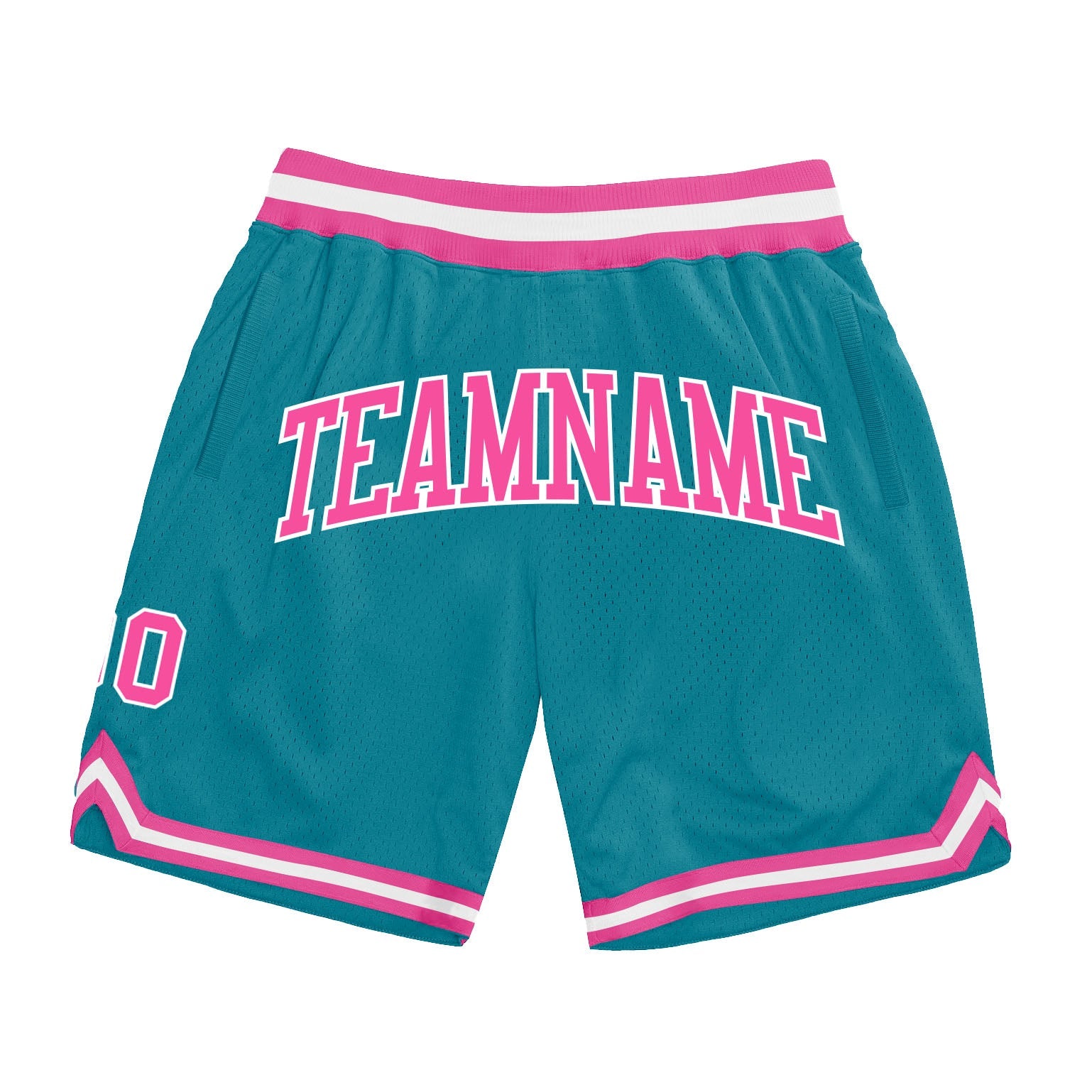 Custom Teal Pink-White Authentic Throwback Basketball Shorts - Main View
