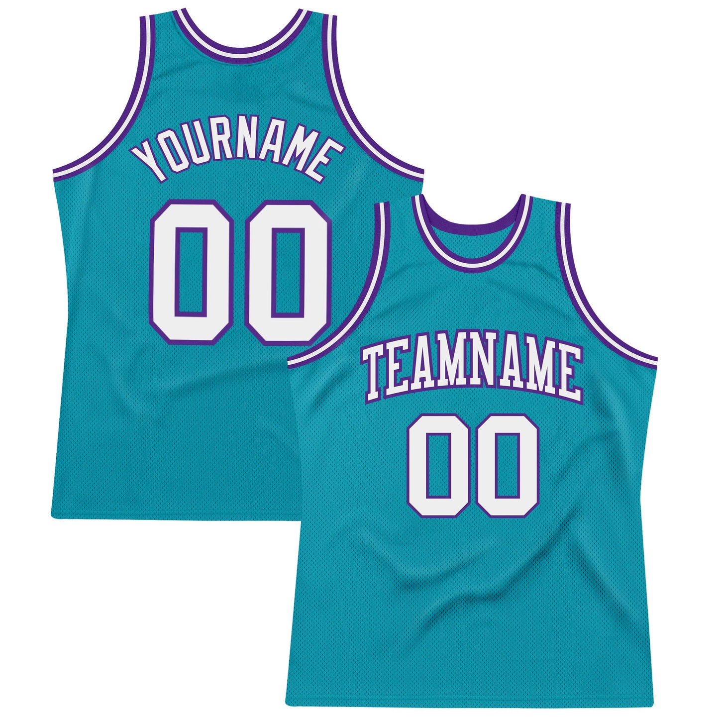 Custom Teal White-Purple Authentic Throwback Basketball Jersey - Main View