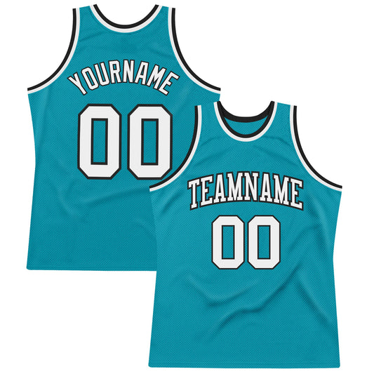 Custom Teal White-Black Authentic Throwback Basketball Jersey - Main View