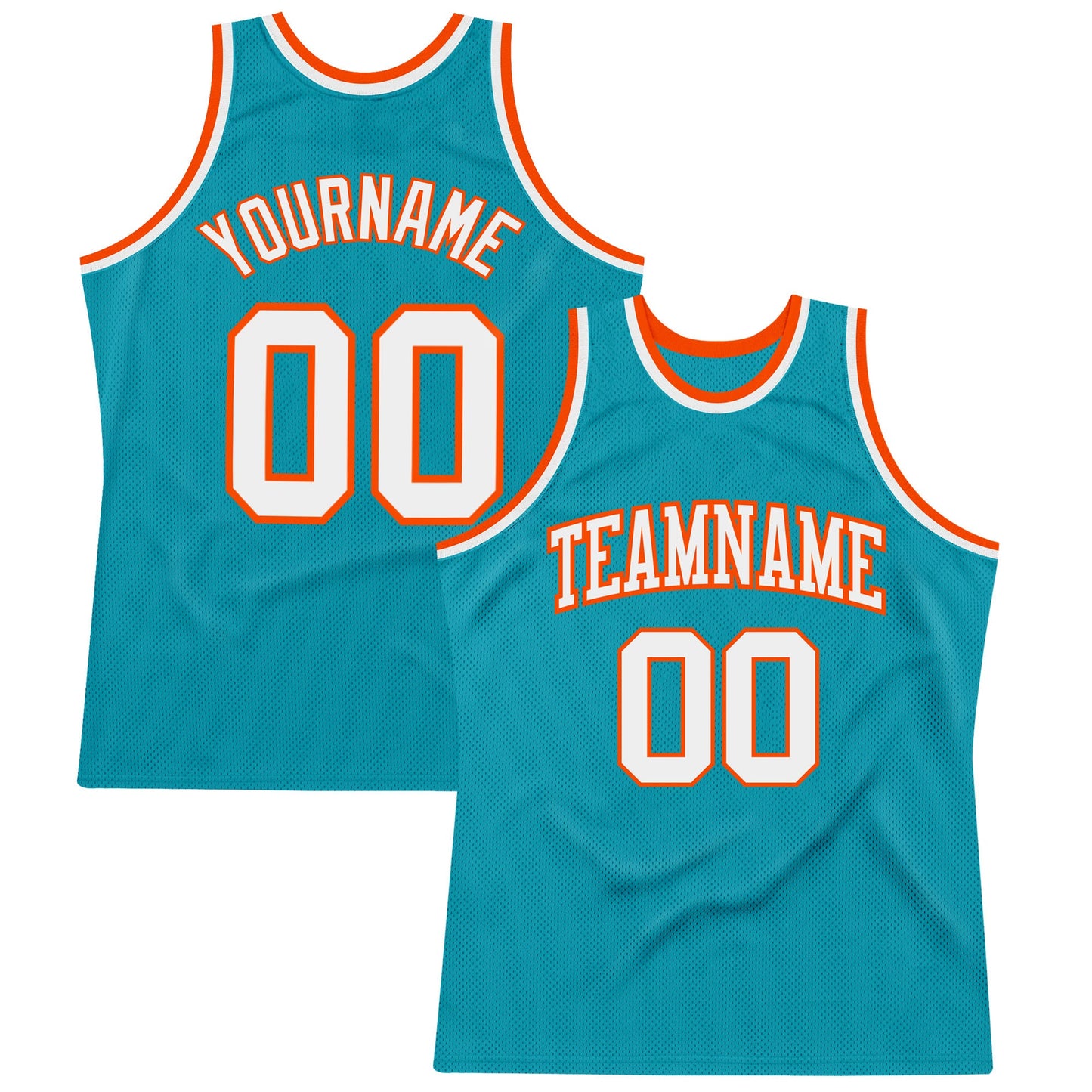 Custom Teal White-Orange Authentic Throwback Basketball Jersey - Main View