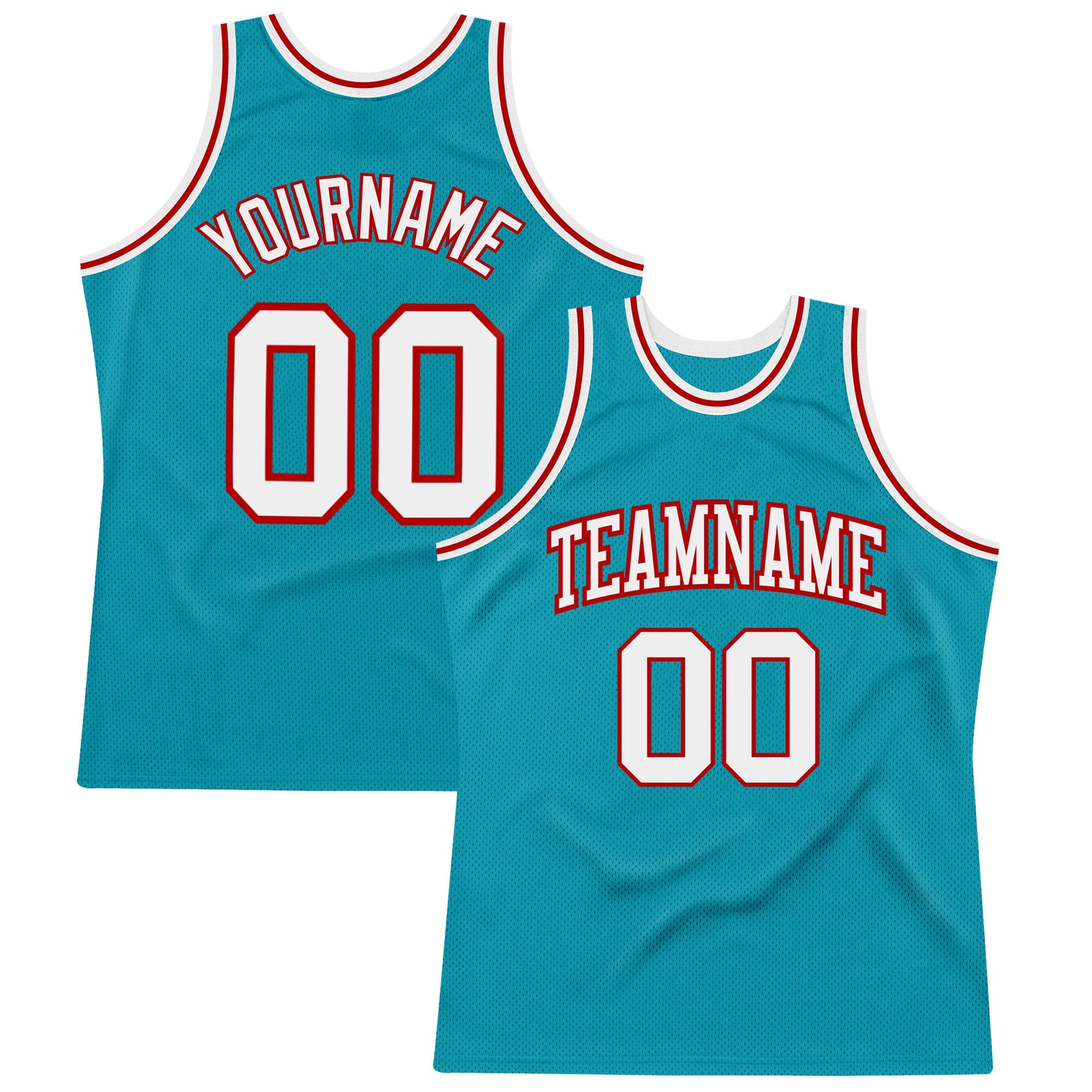 Custom Teal White-Red Authentic Throwback Basketball Jersey - Main View