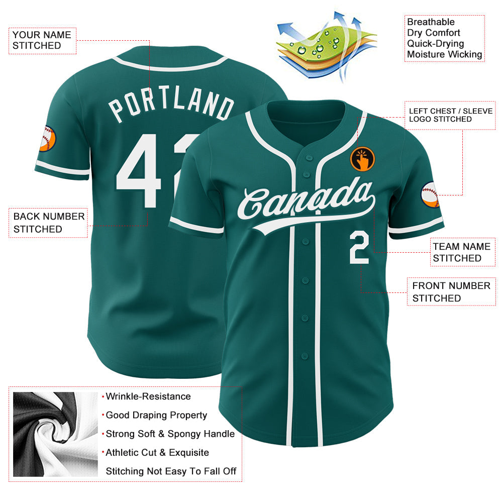 Custom Teal White Authentic Baseball Jersey view 3
