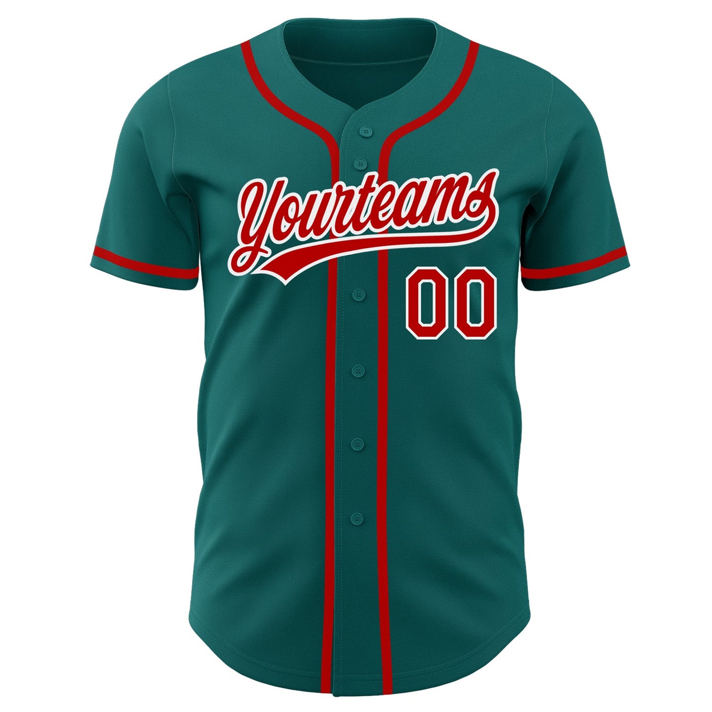 Custom Teal Red-White Authentic Baseball Jersey view 2