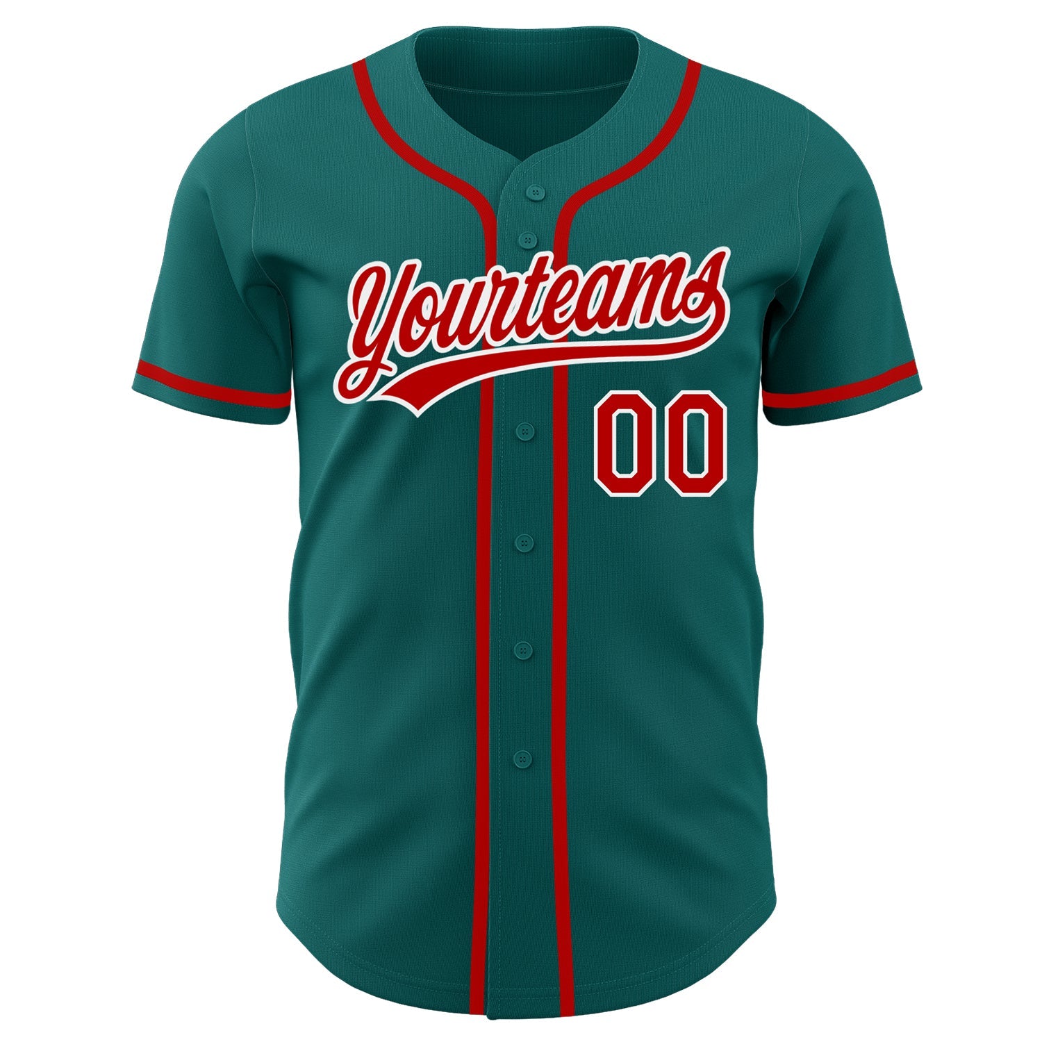 Custom Teal Red-White Authentic Baseball Jersey view 2