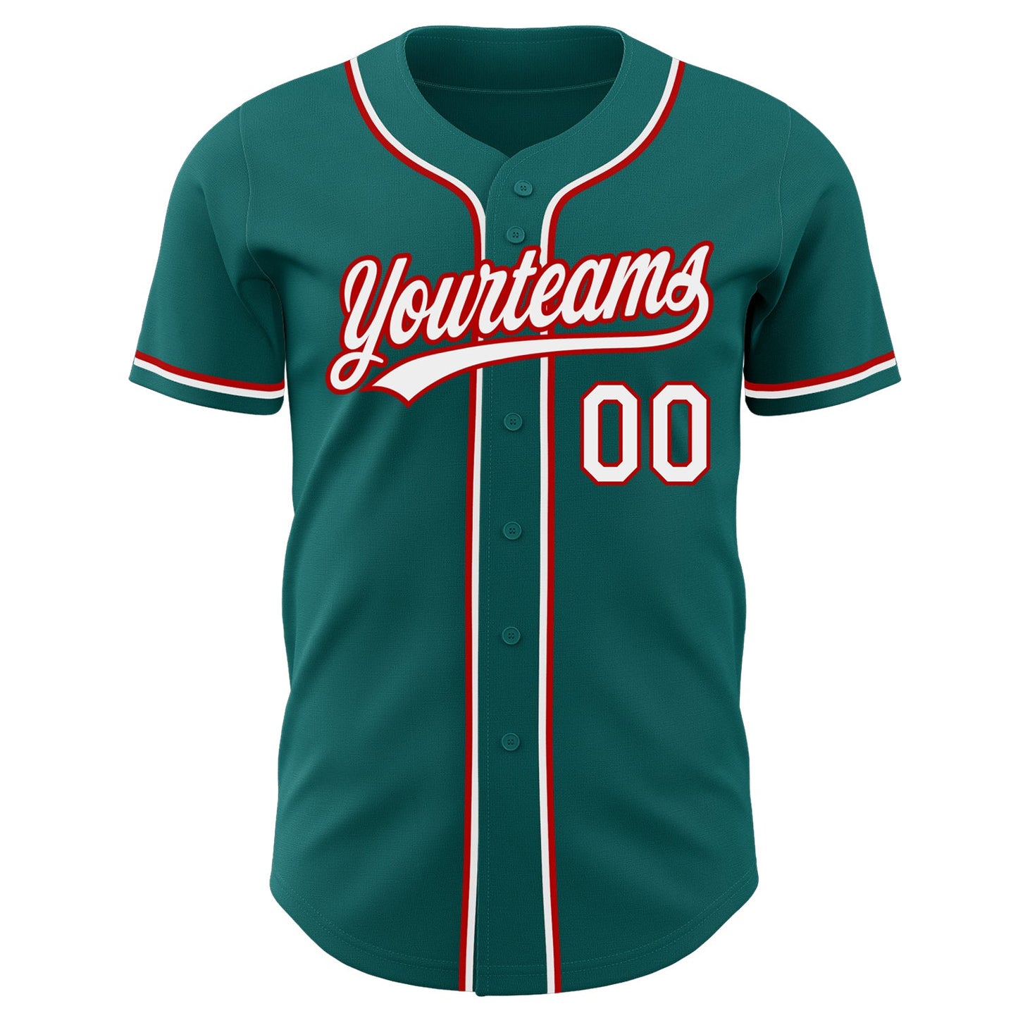 Custom Teal White-Red Authentic Baseball Jersey view 2