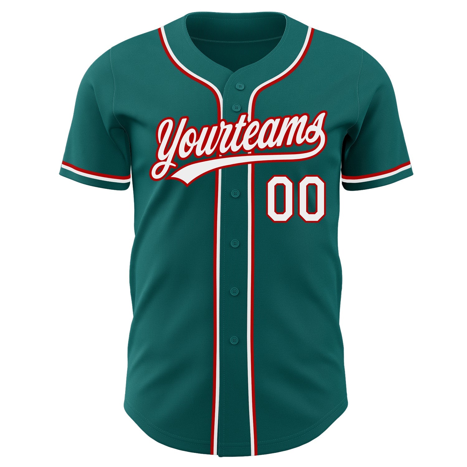 Custom Teal White-Red Authentic Baseball Jersey view 2