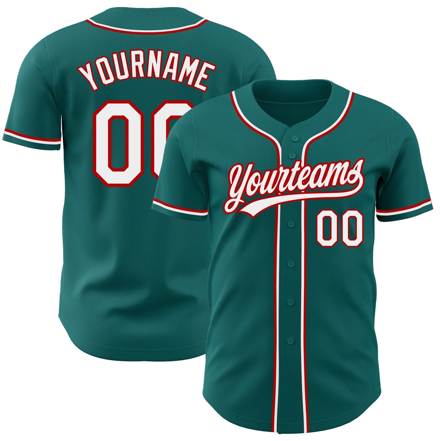 Custom Teal White-Red Authentic Baseball Jersey - Main View