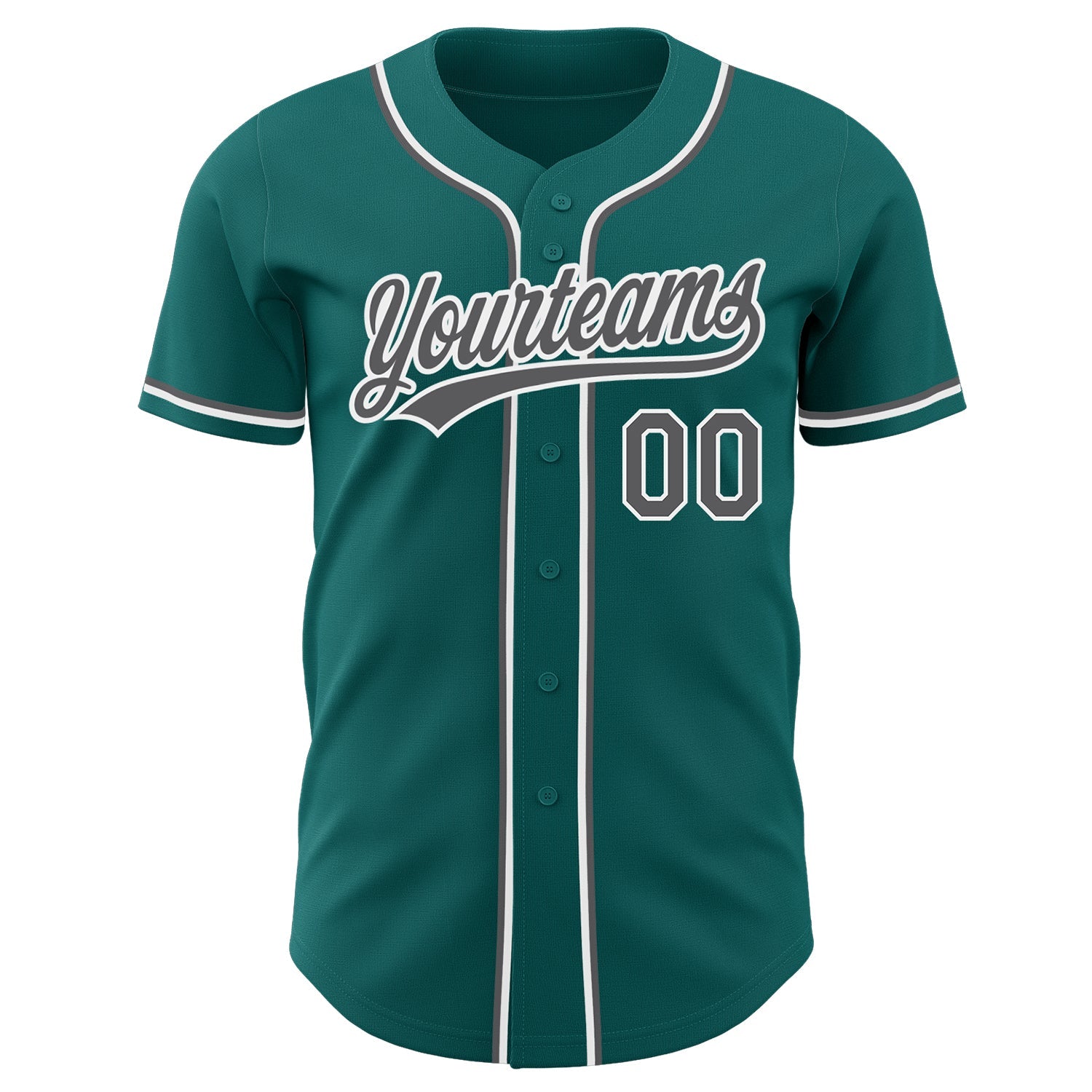 Custom Teal Steel Gray-White Authentic Baseball Jersey view 2