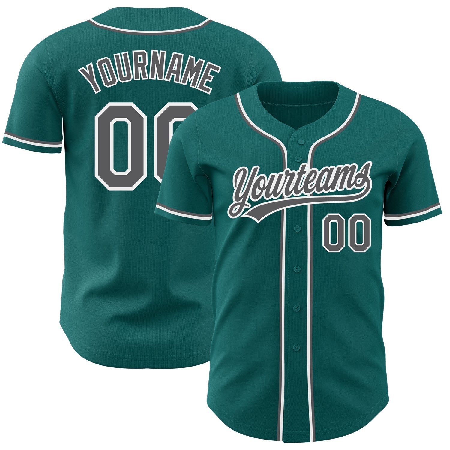Custom Teal Steel Gray-White Authentic Baseball Jersey - Main View
