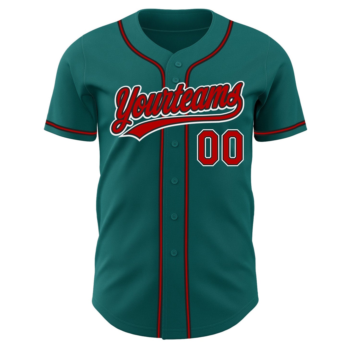 Custom Teal Red-Black Authentic Baseball Jersey view 2