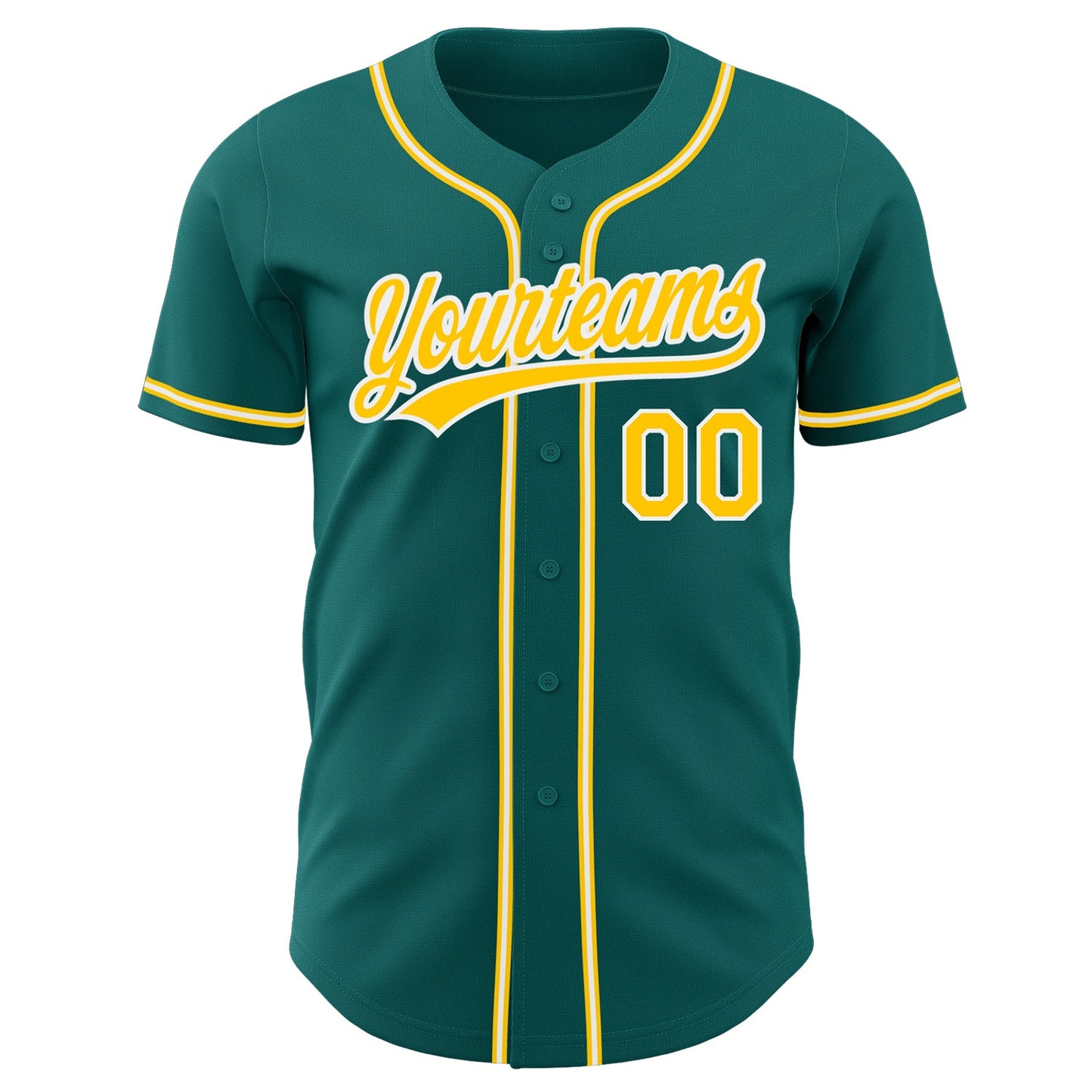 Custom Teal Gold-White Authentic Baseball Jersey view 2