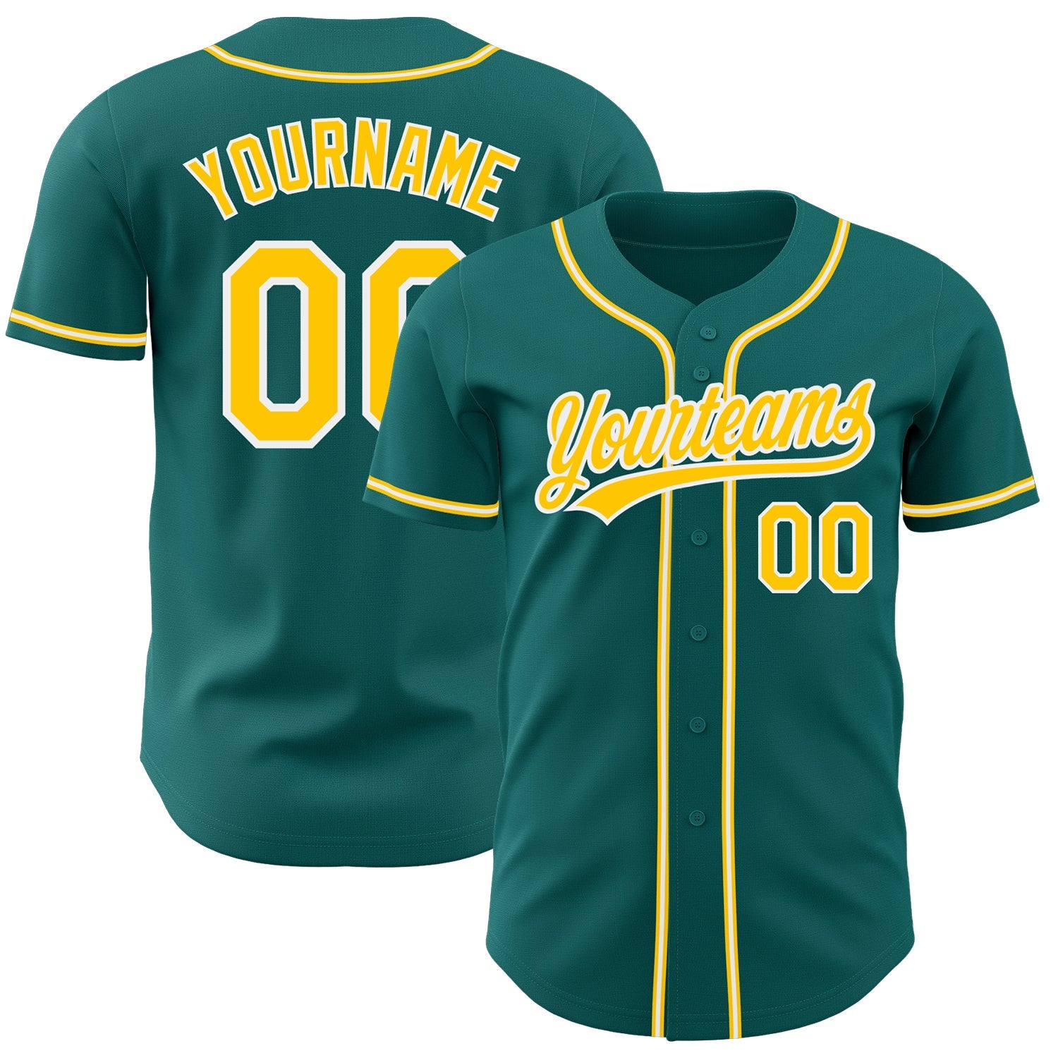 Custom Teal Gold-White Authentic Baseball Jersey - Main View