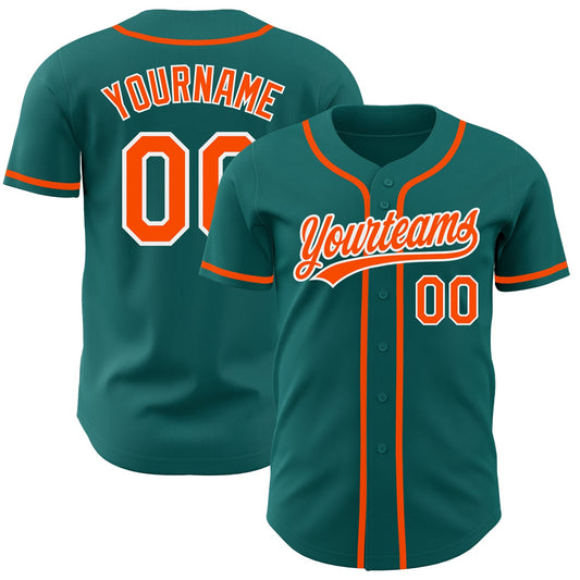 Custom Teal Orange-White Authentic Baseball Jersey - Main View