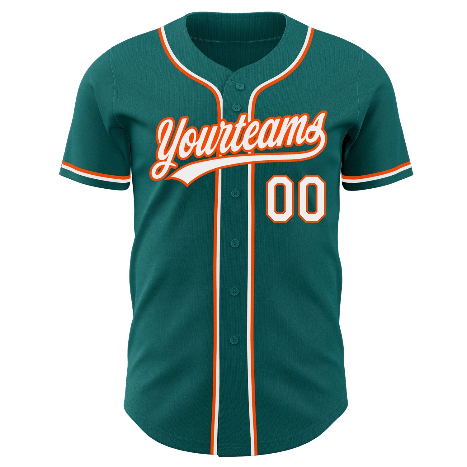 Custom Teal White-Orange Authentic Baseball Jersey view 2