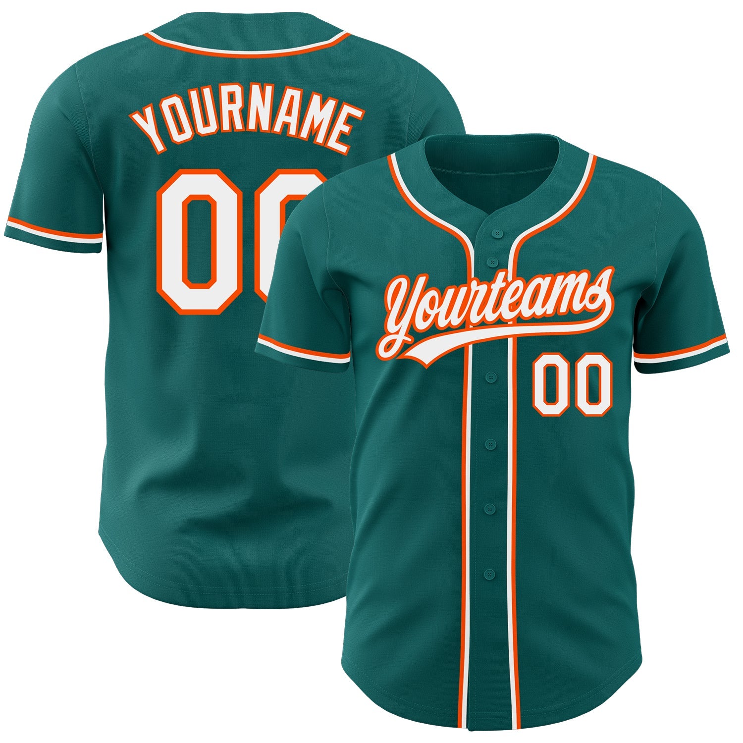 Custom Teal White-Orange Authentic Baseball Jersey - Main View