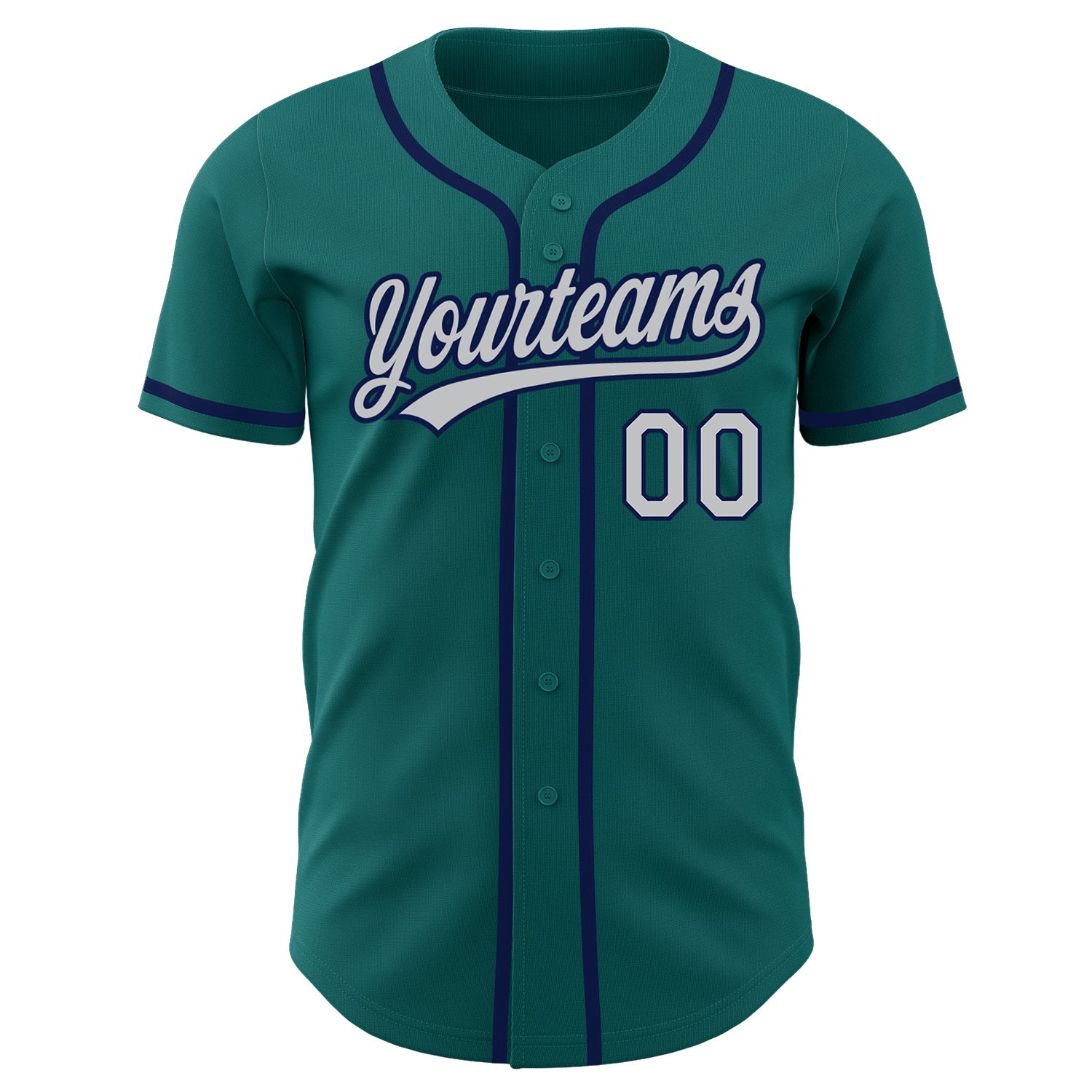 Custom Teal Gray-Navy Authentic Baseball Jersey view 2