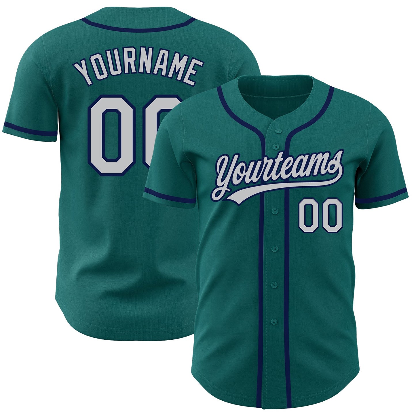 Custom Teal Gray-Navy Authentic Baseball Jersey - Main View