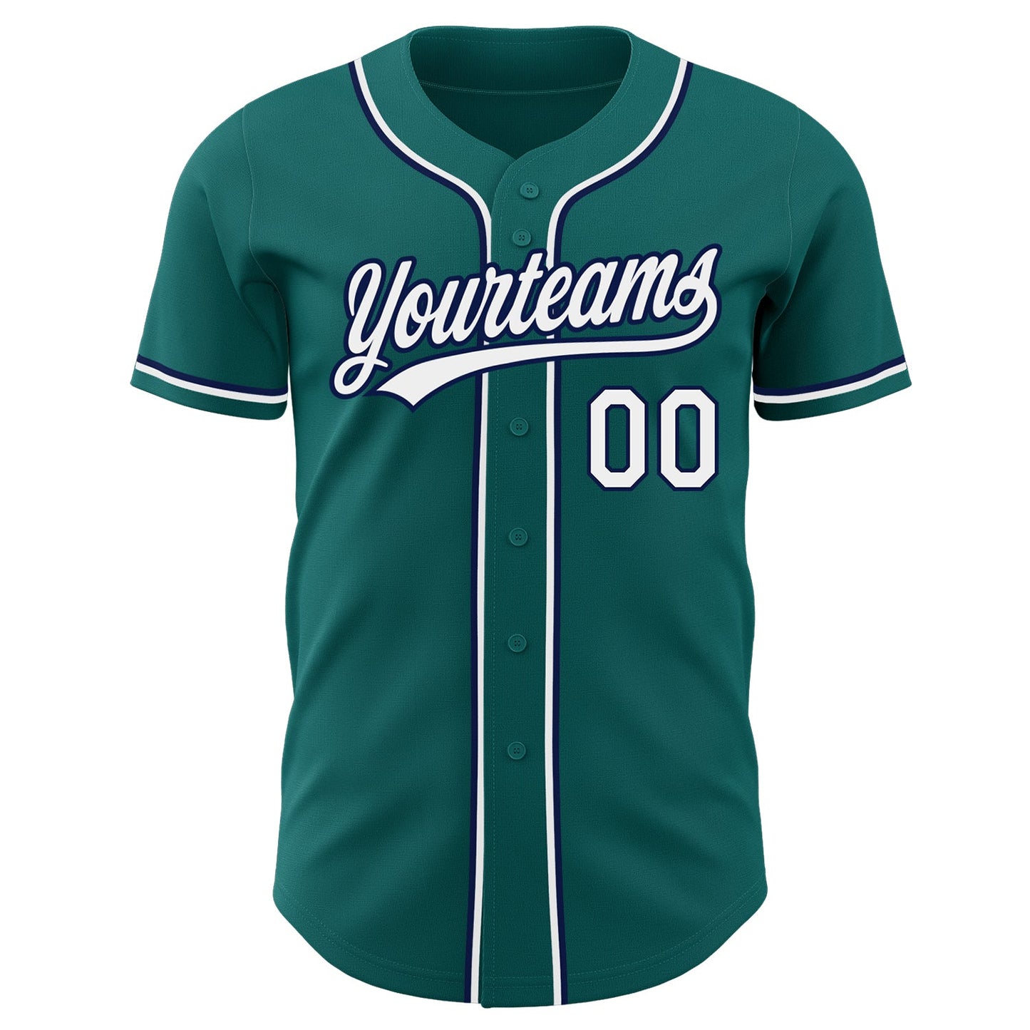 Custom Teal White-Navy Authentic Baseball Jersey view 2