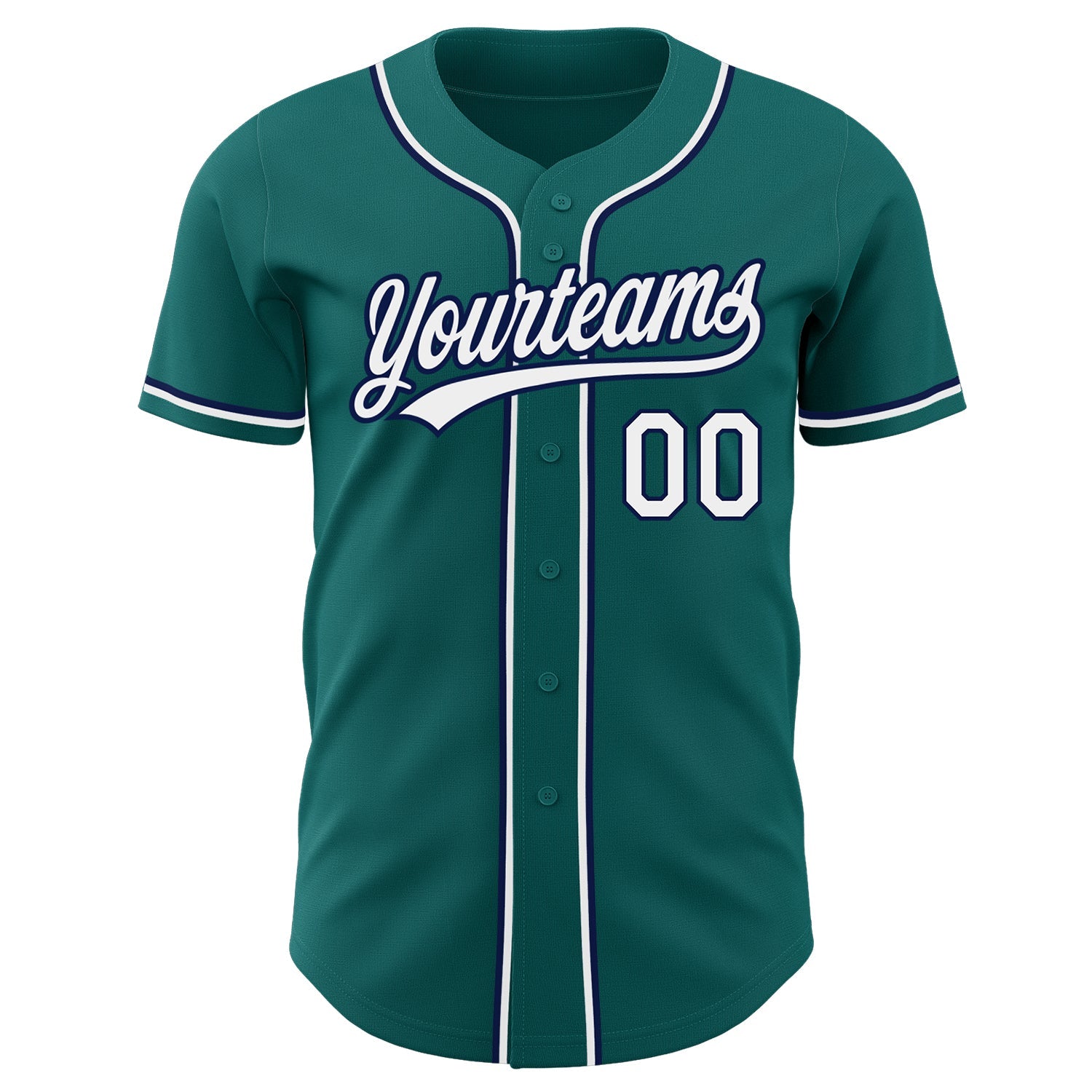 Custom Teal White-Navy Authentic Baseball Jersey view 2