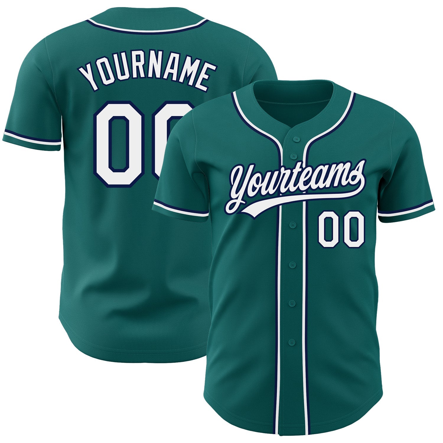 Custom Teal White-Navy Authentic Baseball Jersey - Main View