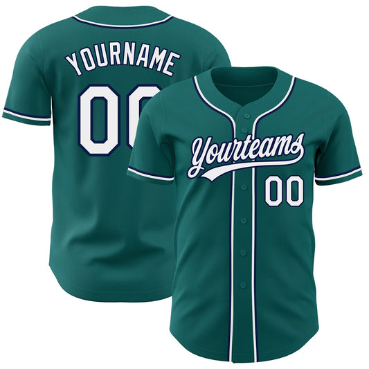 Custom Teal White-Navy Authentic Baseball Jersey - Main View