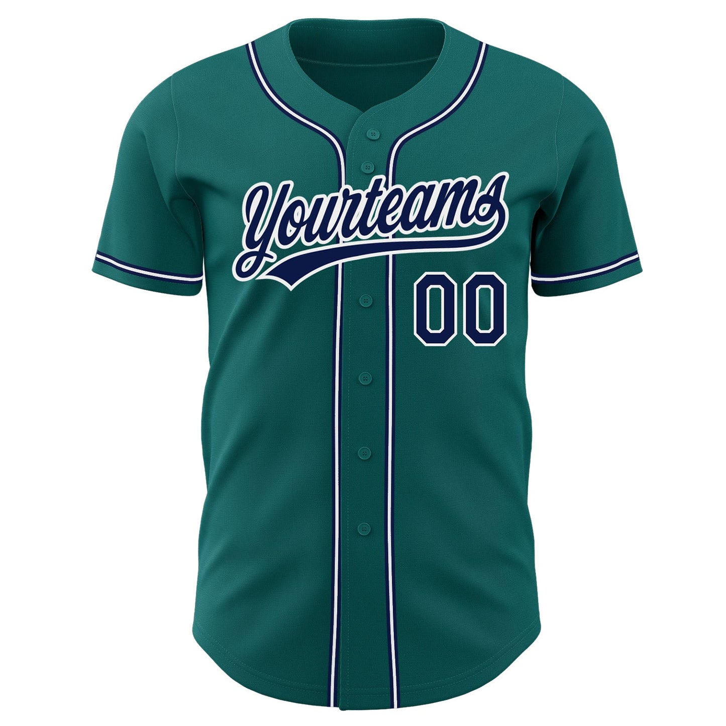 Custom Teal Navy-White Authentic Baseball Jersey view 2