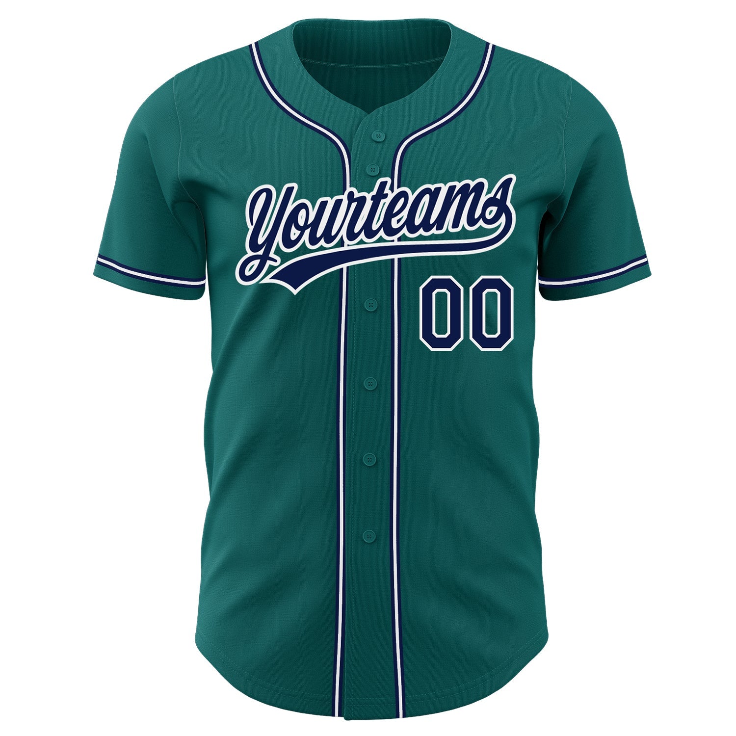 Custom Teal Navy-White Authentic Baseball Jersey view 2