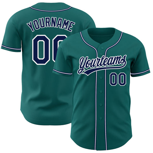Custom Teal Navy-White Authentic Baseball Jersey - Main View