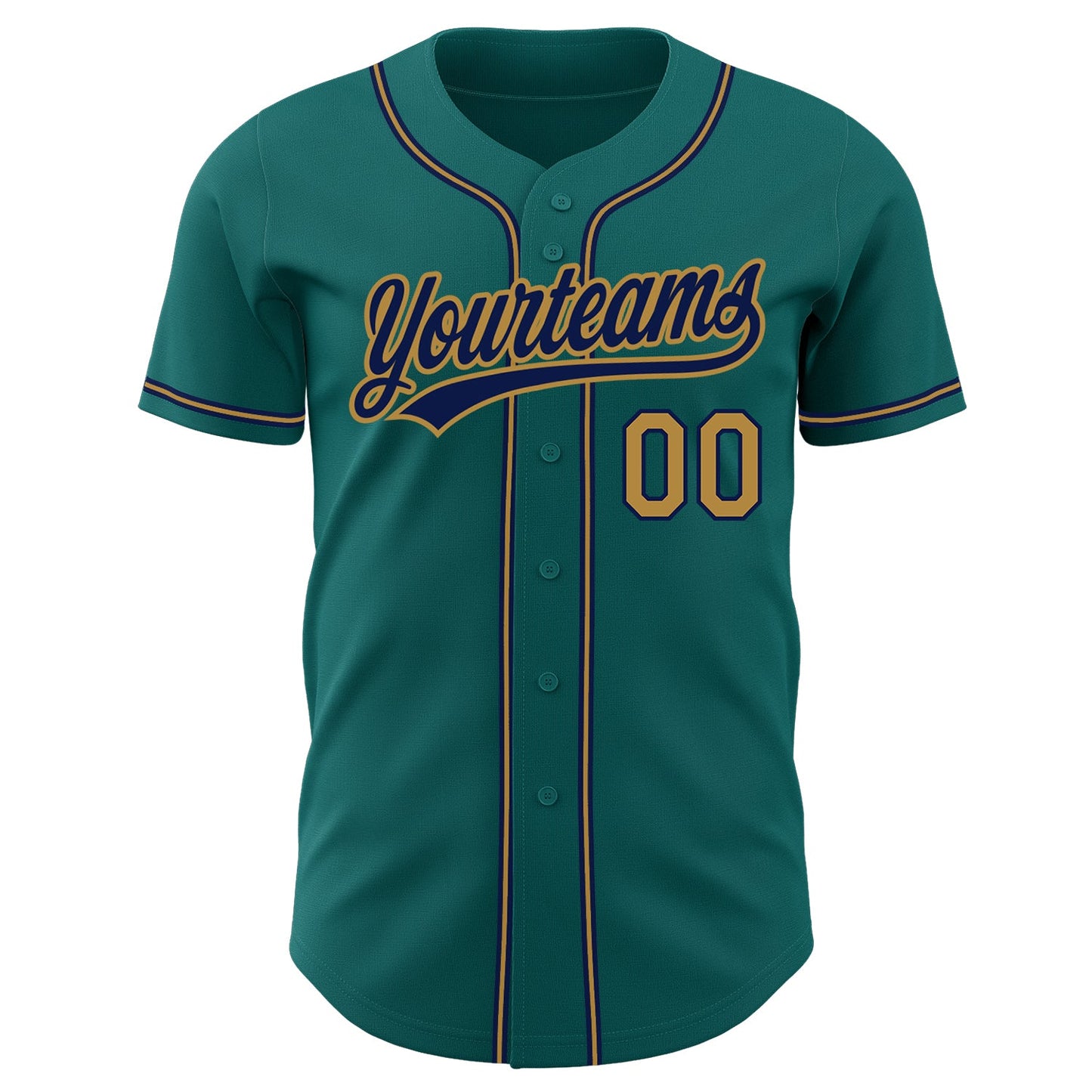 Custom Teal Old Gold-Navy Authentic Baseball Jersey view 2