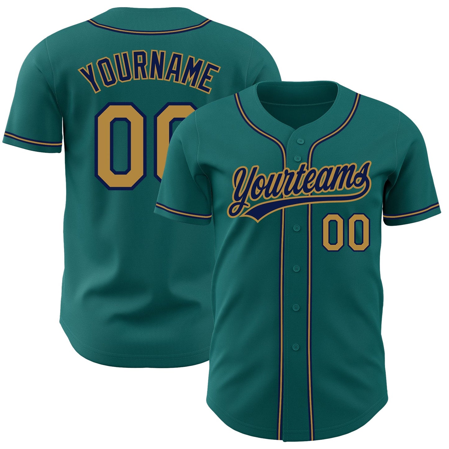 Custom Teal Old Gold-Navy Authentic Baseball Jersey - Main View