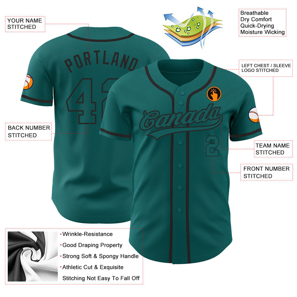 Custom Teal Teal-Black Authentic Baseball Jersey view 3