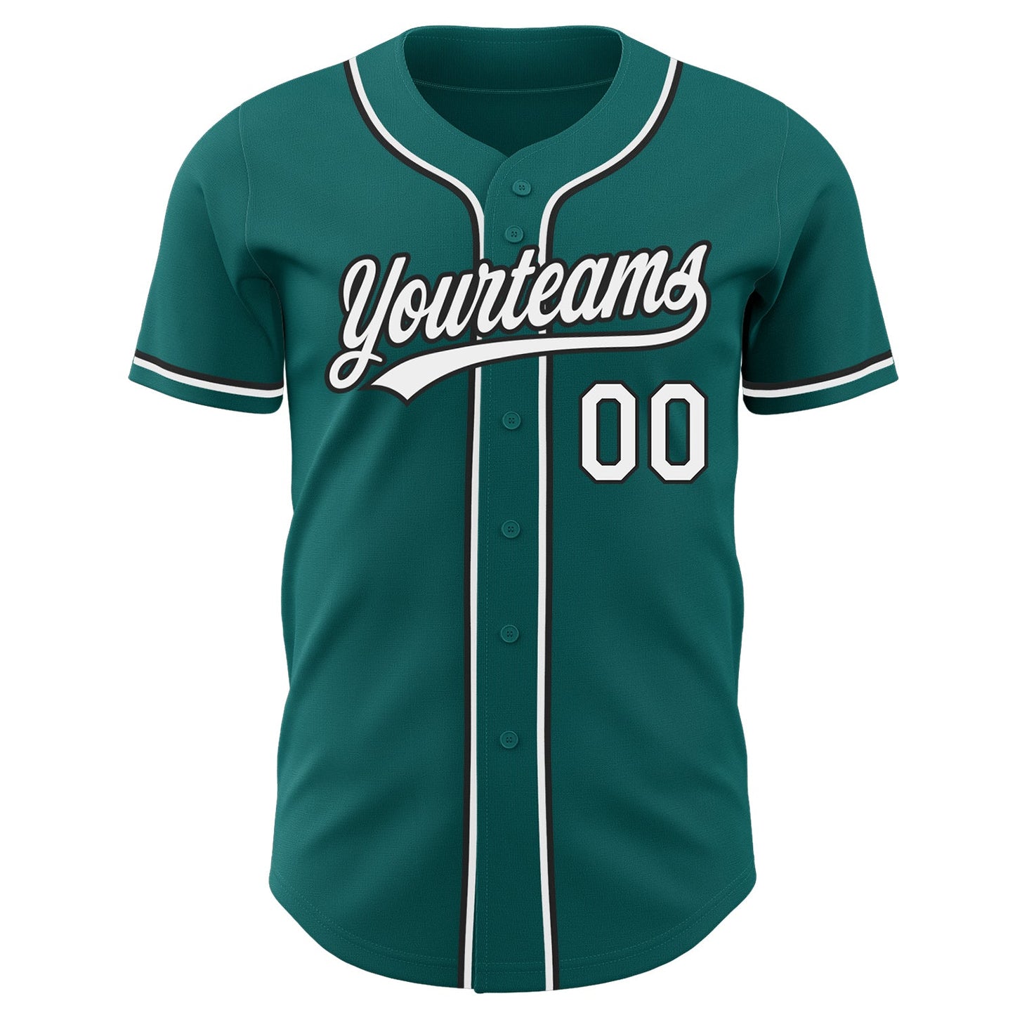 Custom Teal White-Black Authentic Baseball Jersey view 2