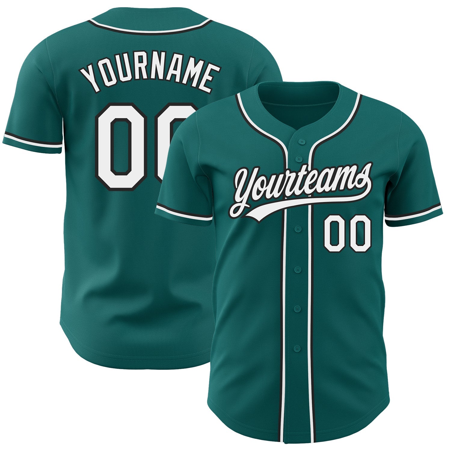 Custom Teal White-Black Authentic Baseball Jersey - Main View