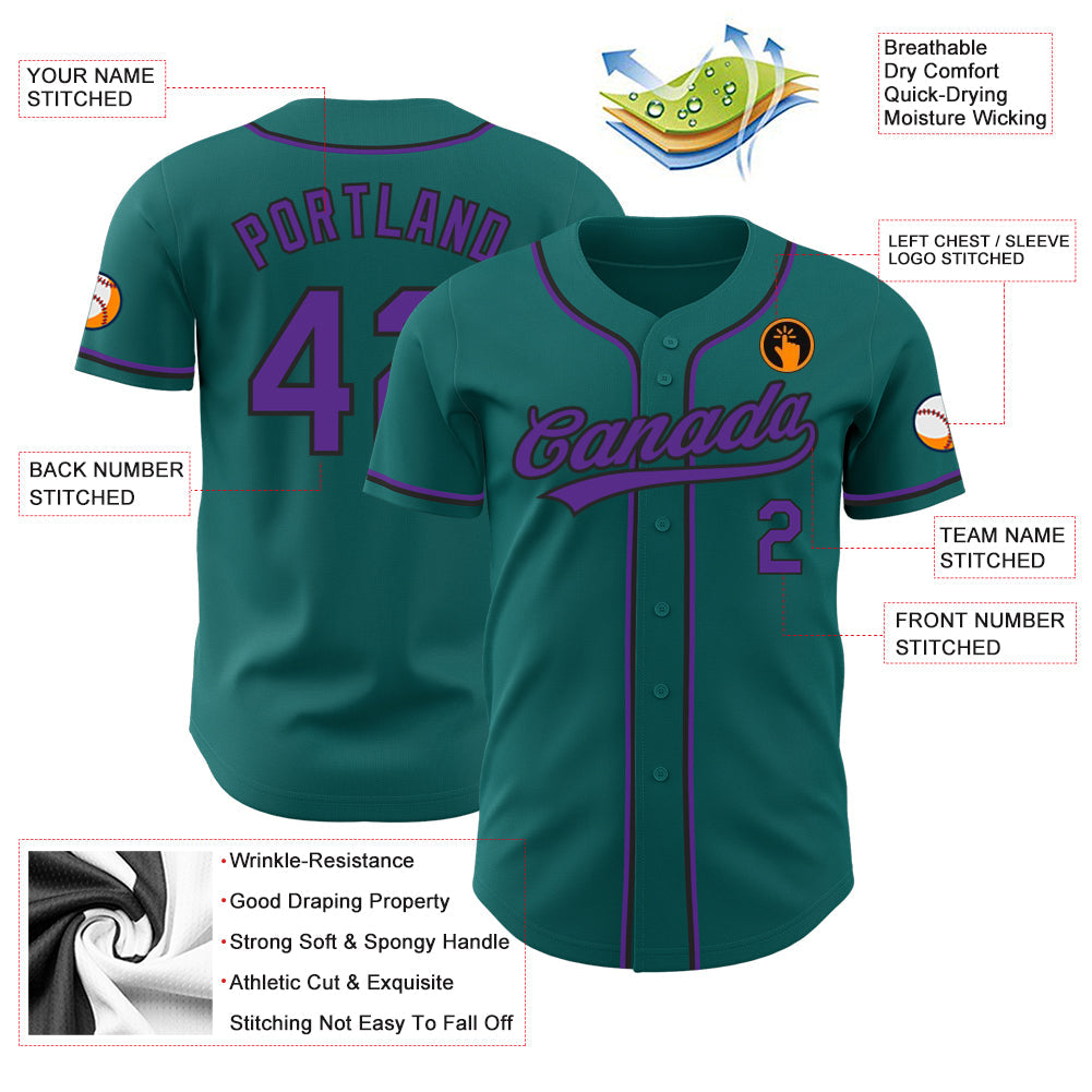 Custom Teal Purple-Black Authentic Baseball Jersey view 3