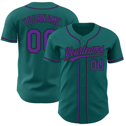 Custom Teal Purple-Black Authentic Baseball Jersey - Main View