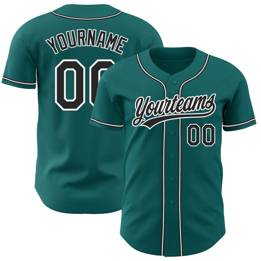 Custom Teal Black-White Authentic Baseball Jersey - Main View