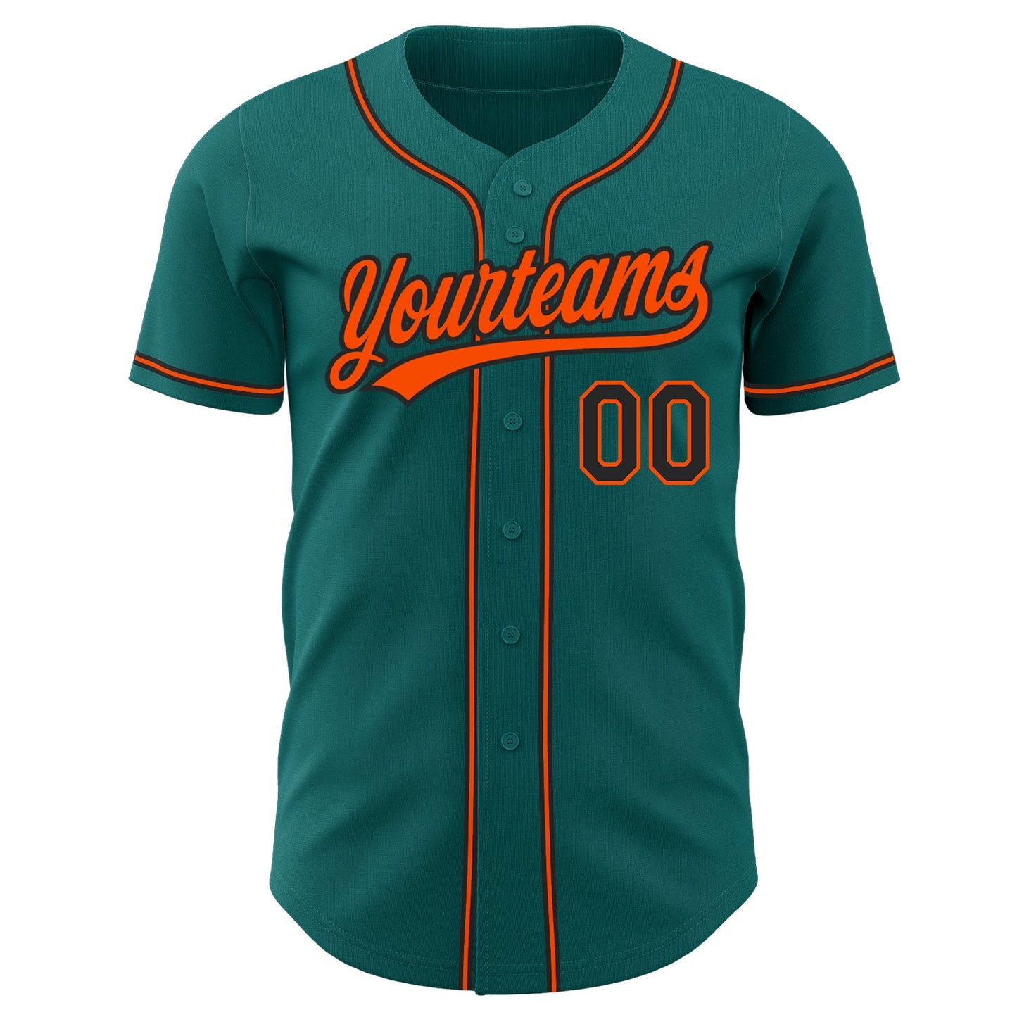 Custom Teal Black-Orange Authentic Baseball Jersey view 2