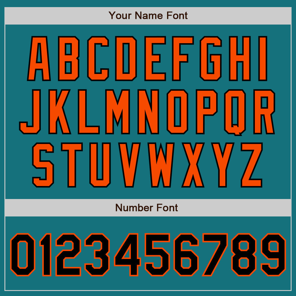 Custom Teal Black-Orange Authentic Baseball Jersey view 5