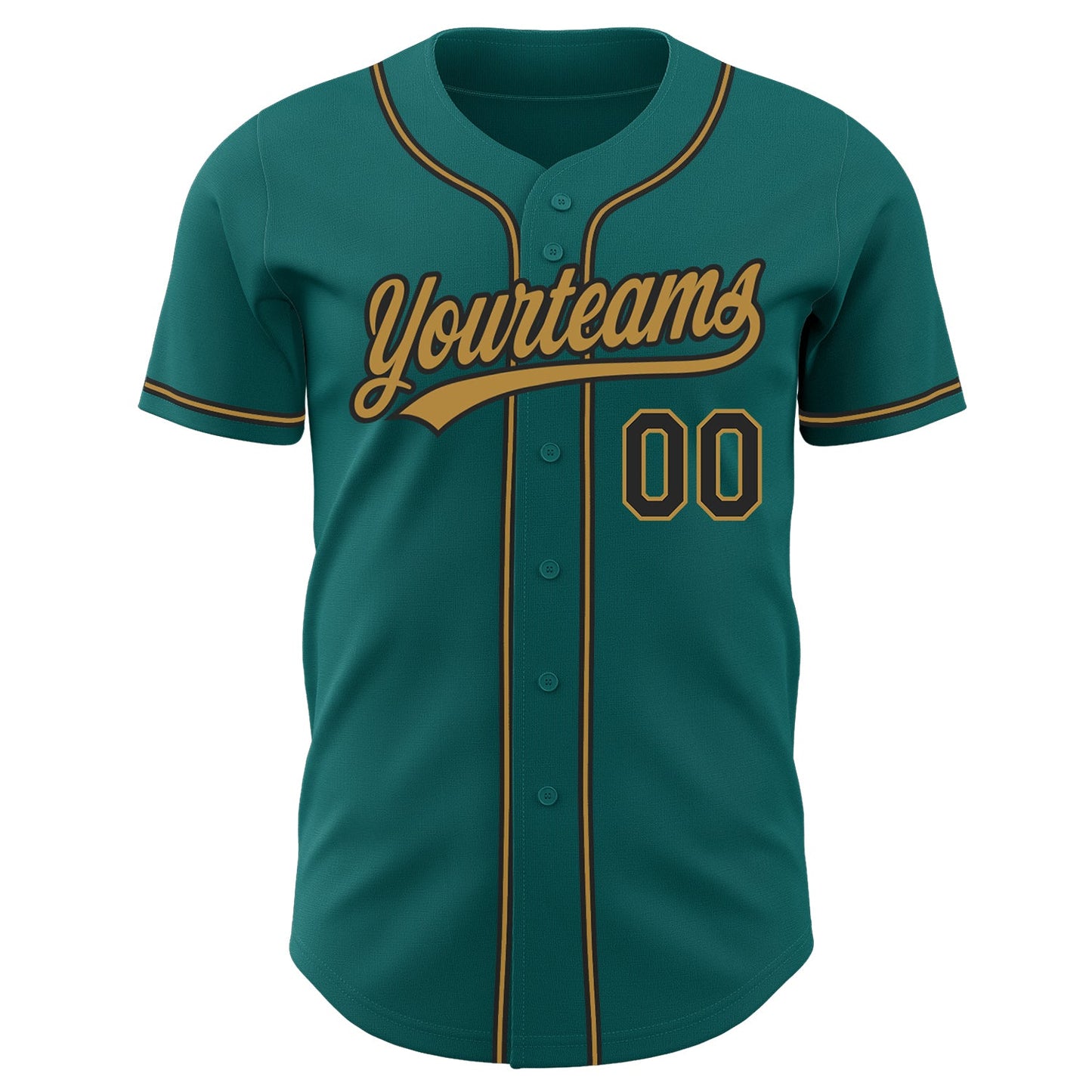 Custom Teal Black-Old Gold Authentic Baseball Jersey view 2