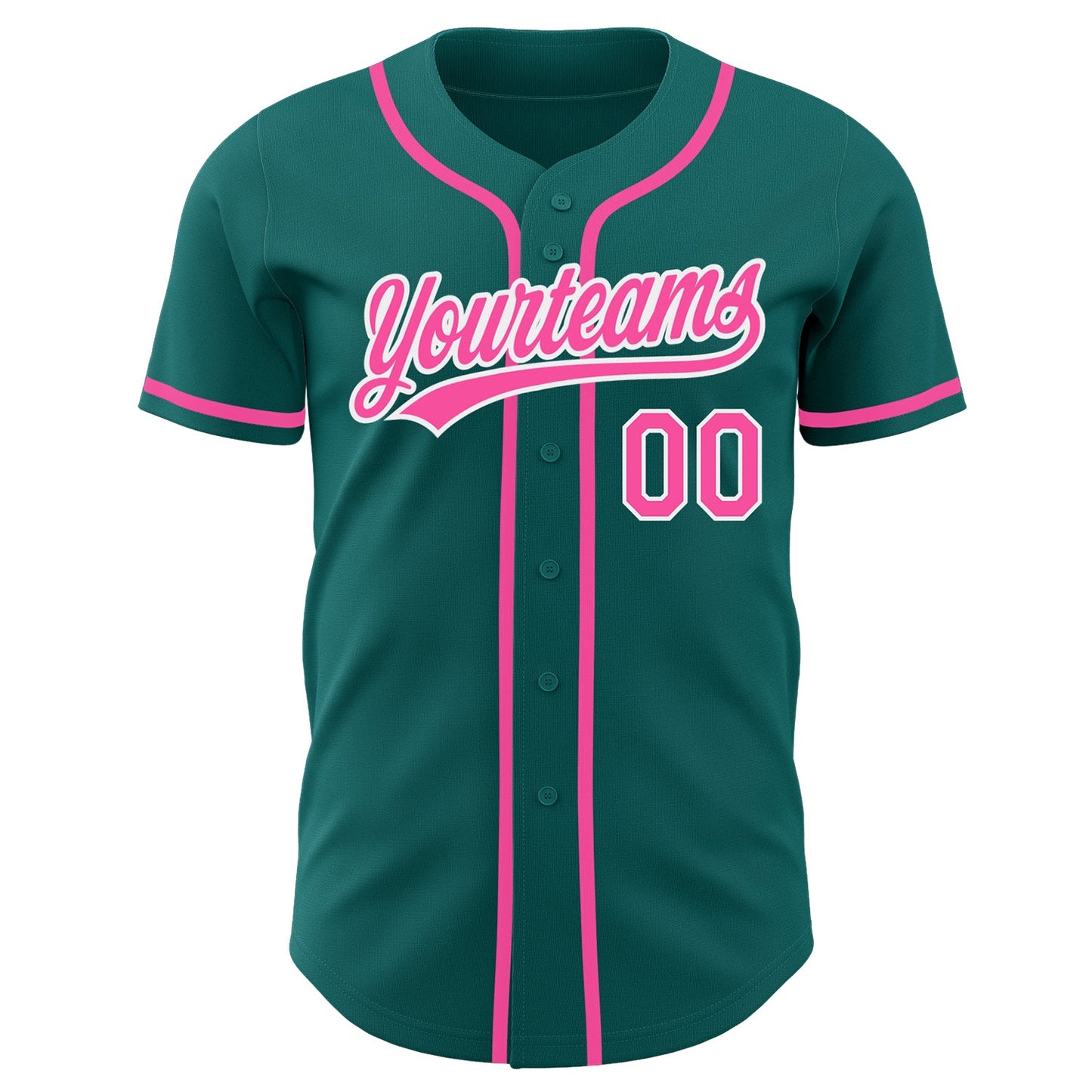 Custom Teal Pink-White Authentic Baseball Jersey view 2