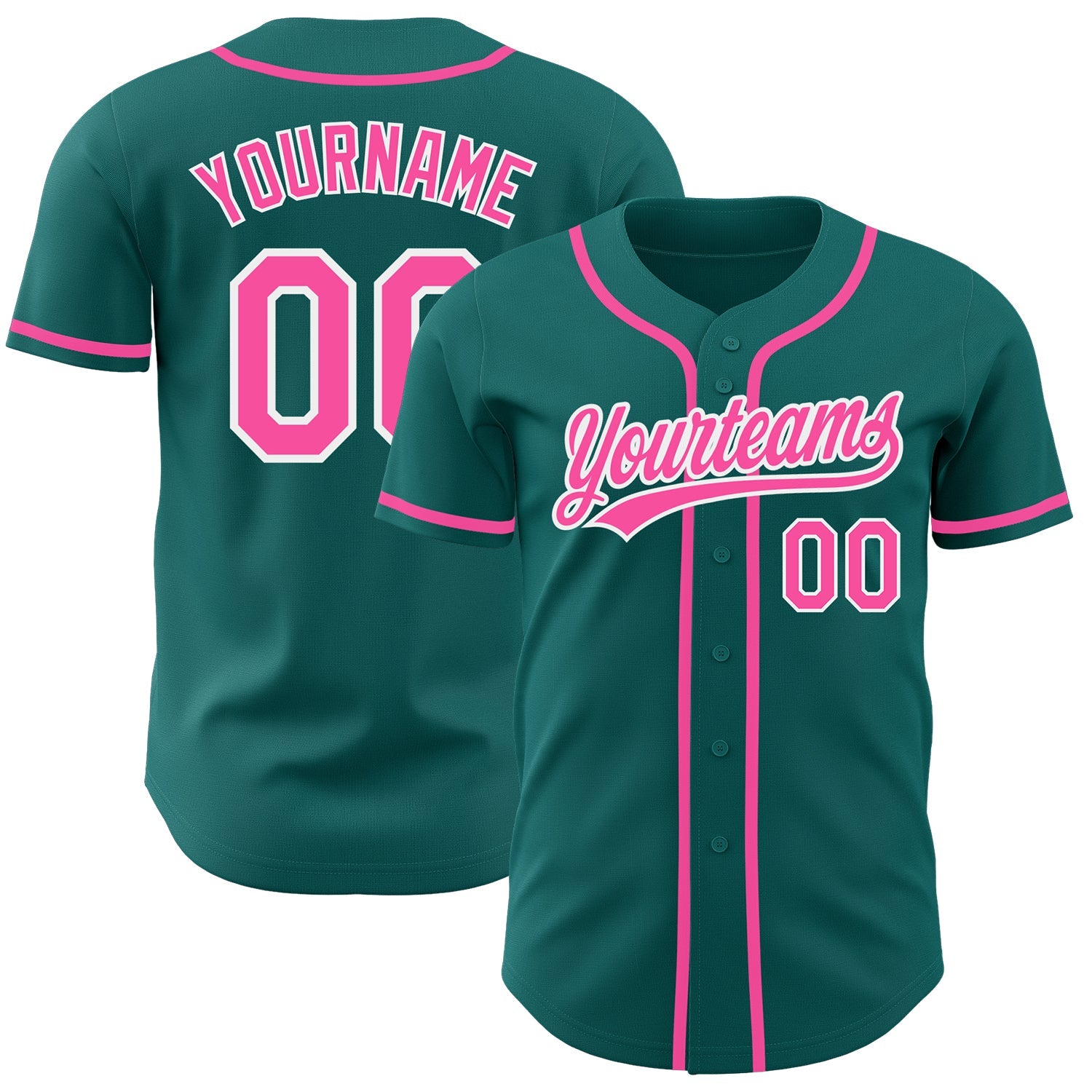 Custom Teal Pink-White Authentic Baseball Jersey - Main View