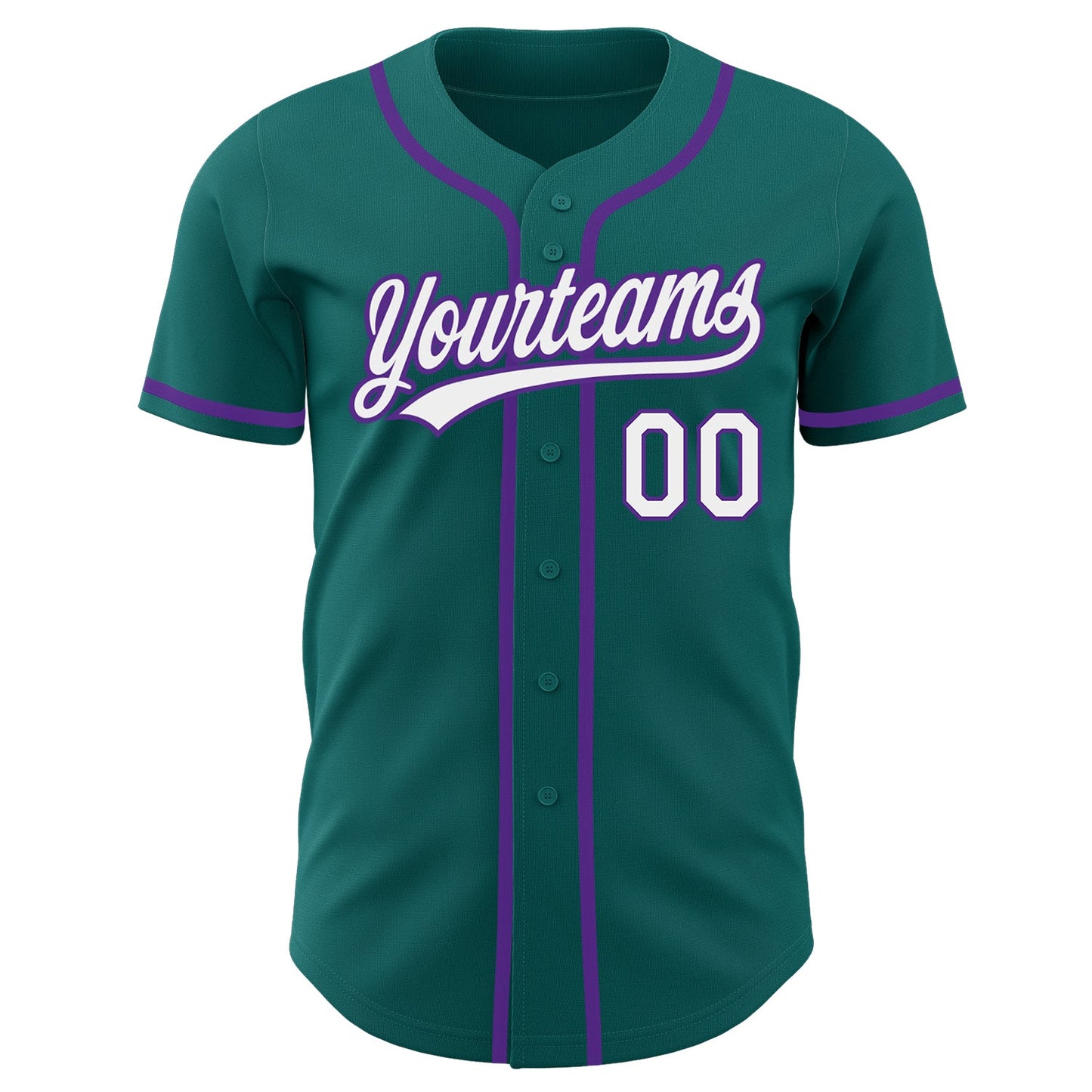 Custom Teal White-Purple Authentic Baseball Jersey view 2