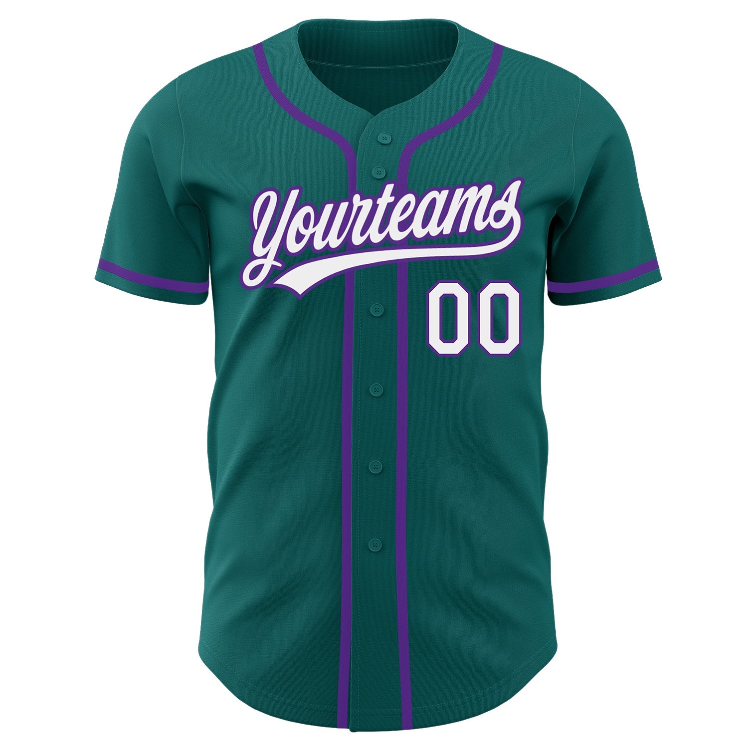 Custom Teal White-Purple Authentic Baseball Jersey view 2