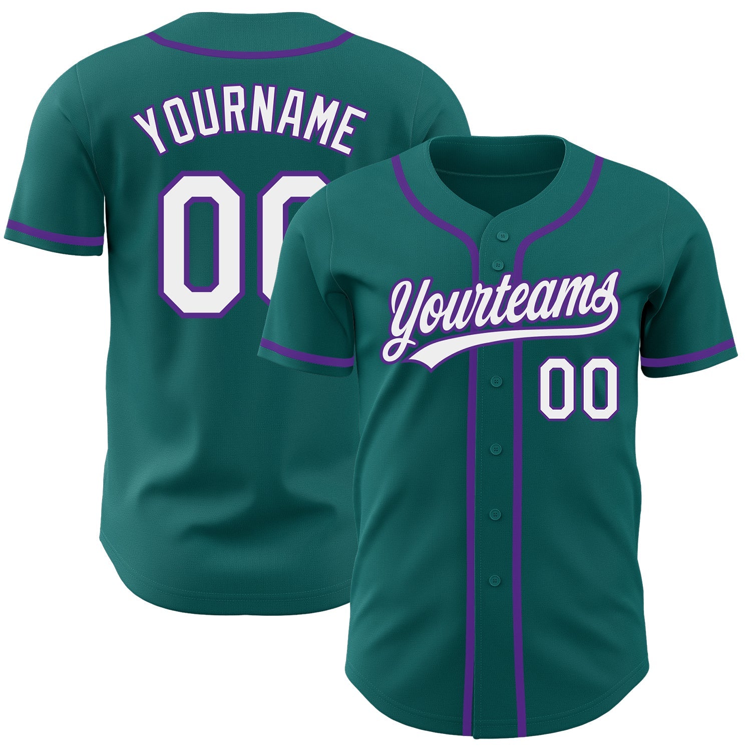 Custom Teal White-Purple Authentic Baseball Jersey - Main View