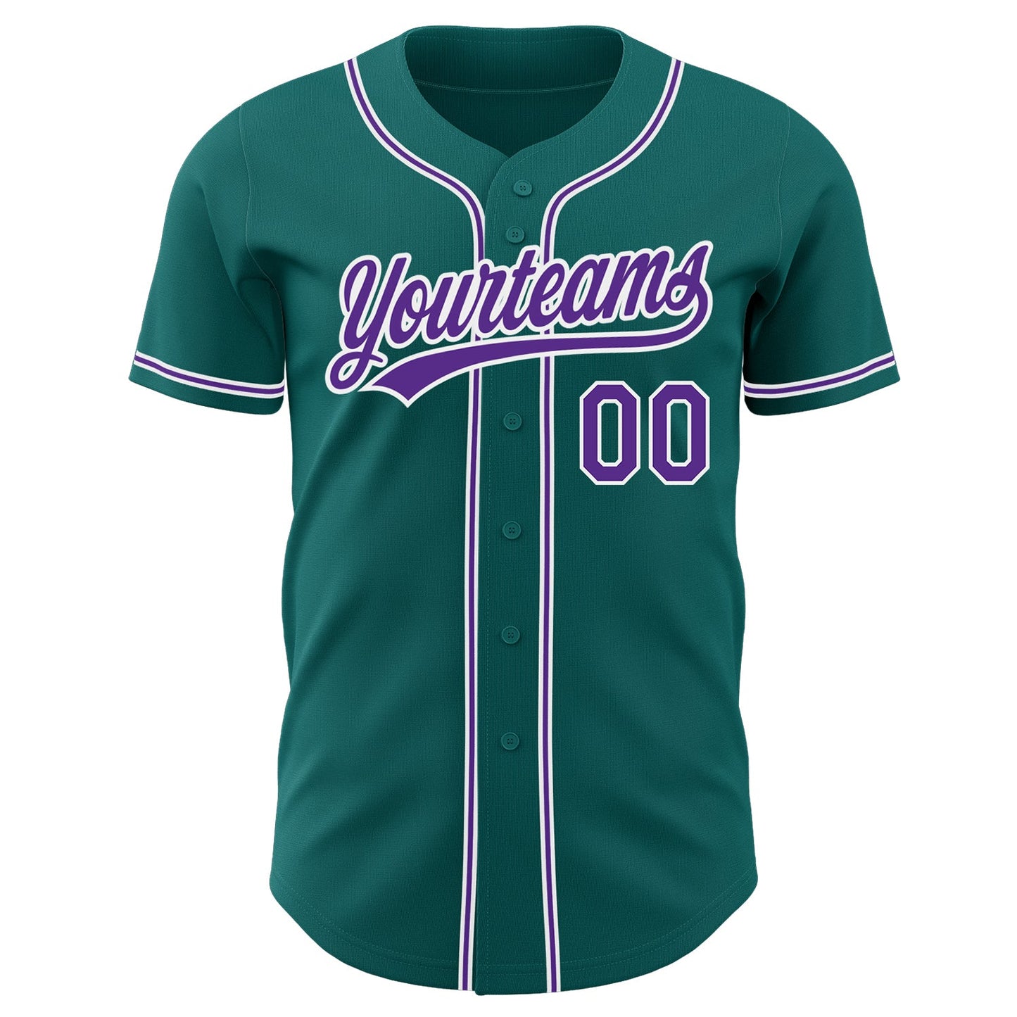 Custom Teal Purple-White Authentic Baseball Jersey view 2