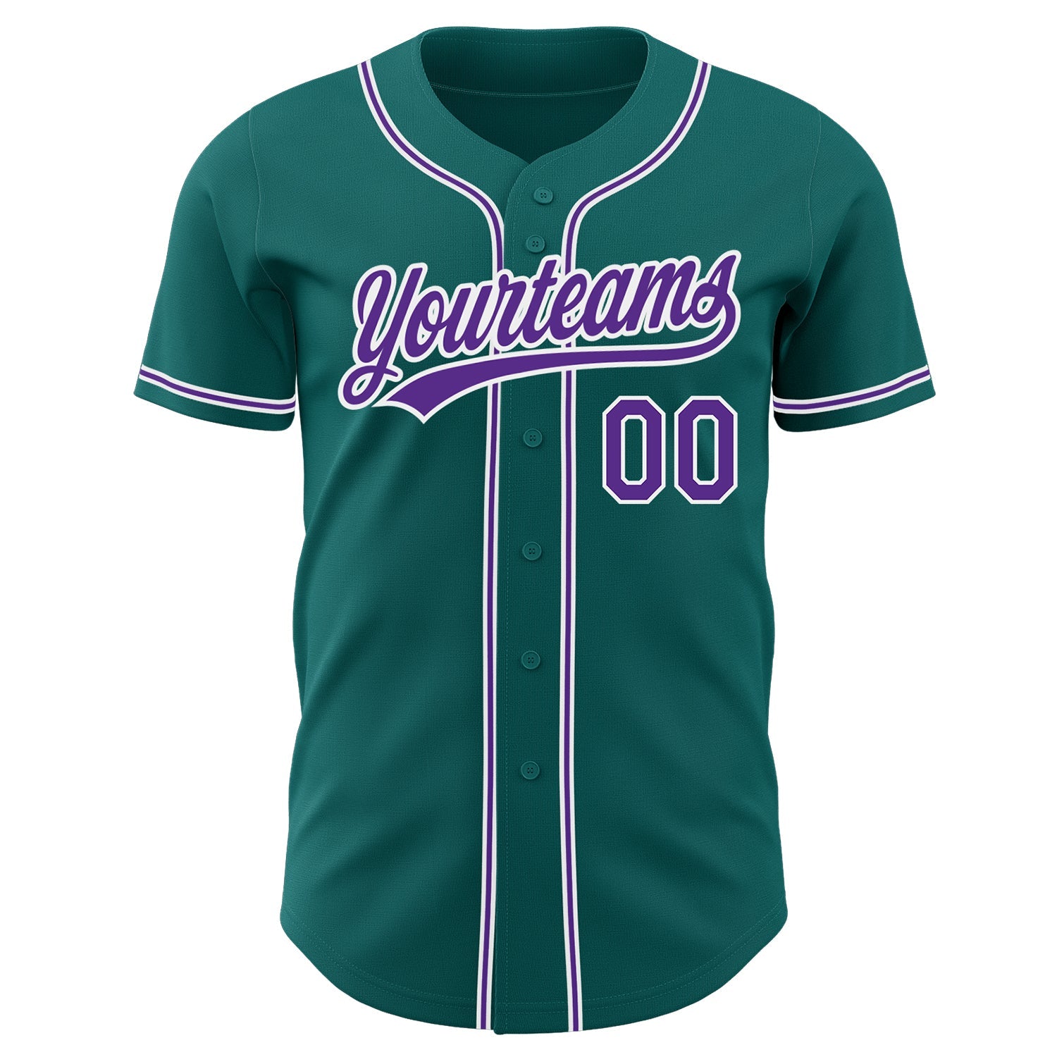 Custom Teal Purple-White Authentic Baseball Jersey view 2