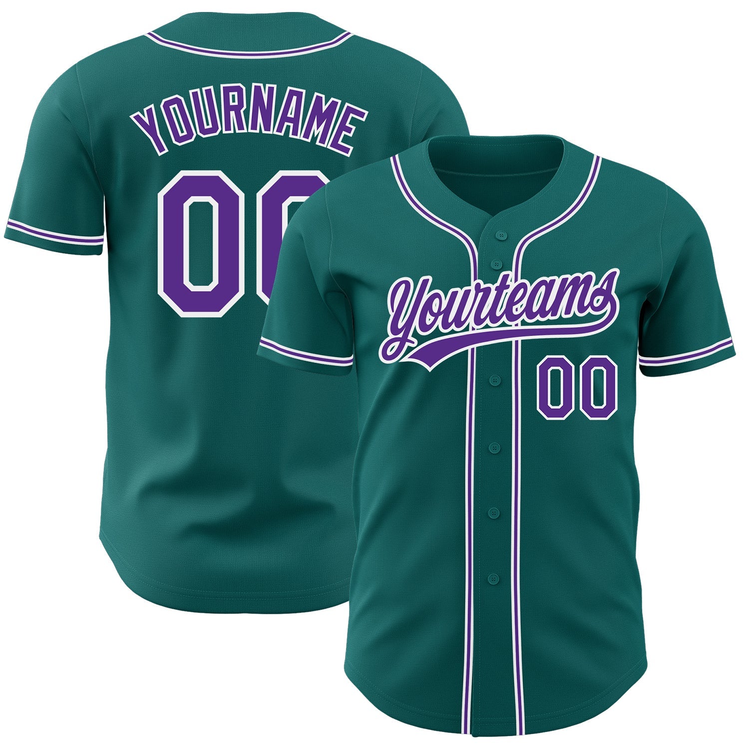 Custom Teal Purple-White Authentic Baseball Jersey - Main View