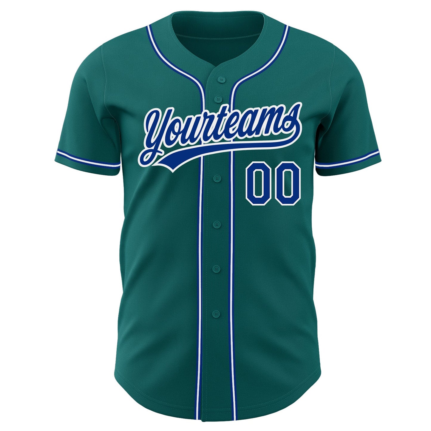 Custom Teal Royal-White Authentic Baseball Jersey view 2
